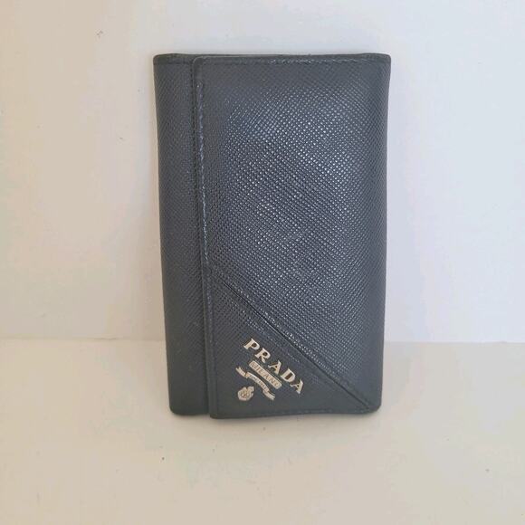 Authentic Prada Multicles Key Holder Hooks Case Navy Blue Saffiano Metal Baltico - Picture 2 of 12